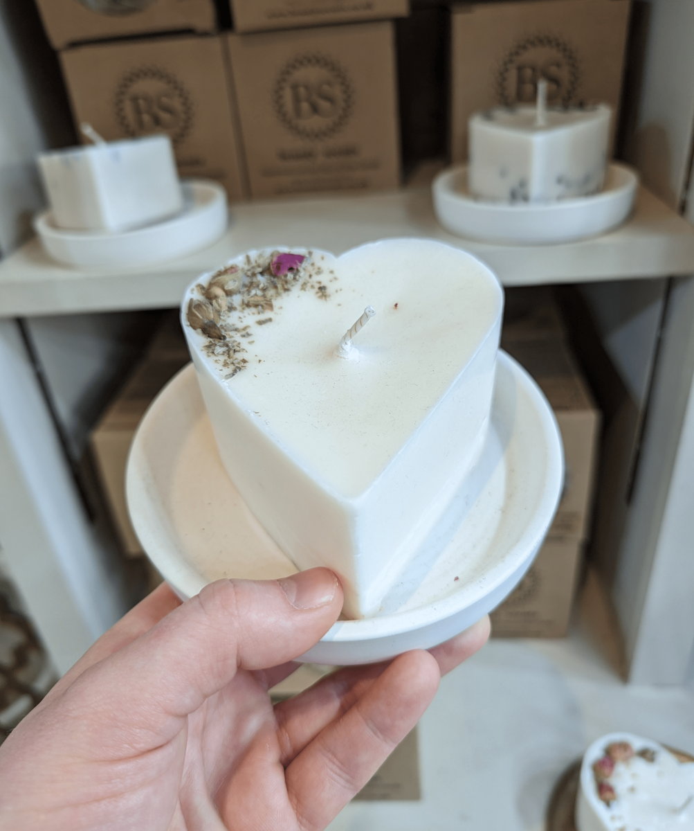 A heart shaped candle from Vinegar Hill
